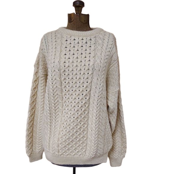 Carriag Donn Sweaters - Carriag Donn Aran Chunky Knit Cream Crewneck Wool Sweater Womens Medium